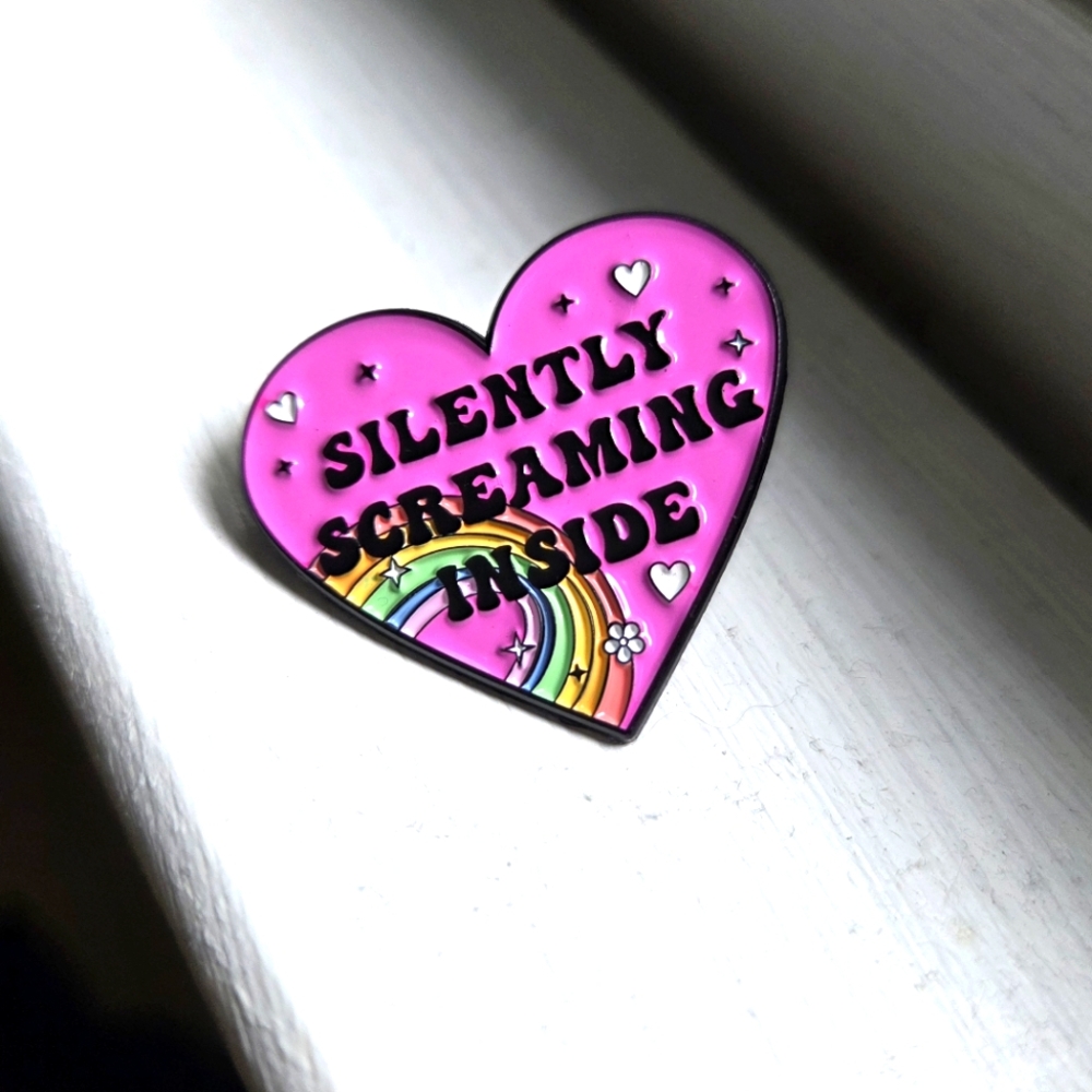 Silent Screaming Heart Rainbow Pin
